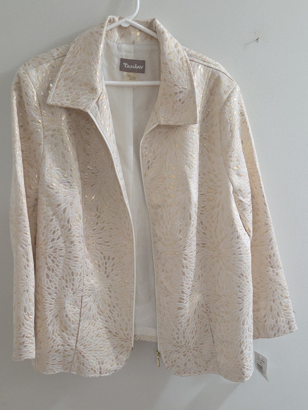 TanJay Cream and Gold Metallic Floral Jacquard Jacket